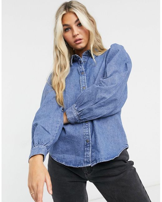 Denim Shirt With Sleeve in Blue |