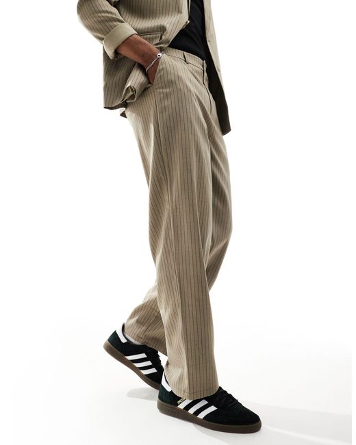 Pantaloni da abito gessati beige di Reclaimed (vintage) in Natural da Uomo