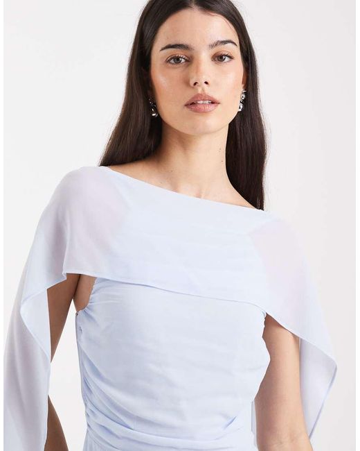TFNC London White Bridesmaid Chiffon Cape Side Split Maxi Dress