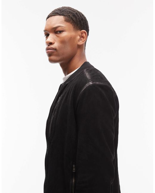 AllSaints Black Kemble Suede Bomber Jacket for men