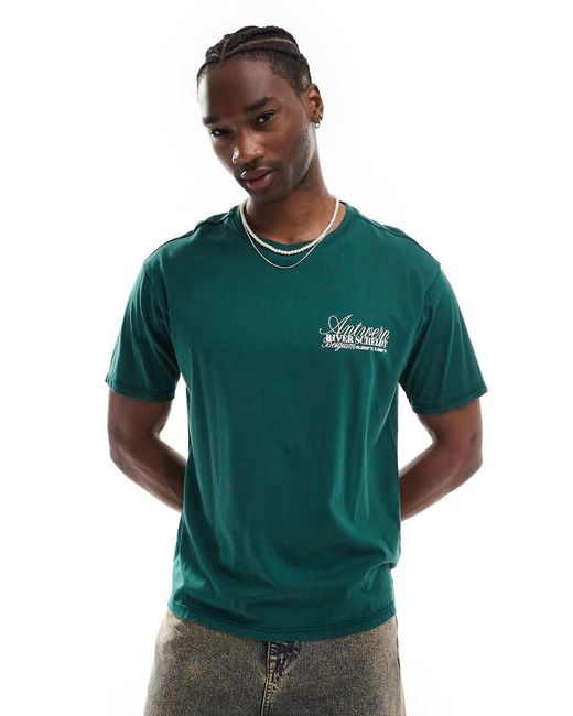 Camiseta De Corte Cuadrado Extragrande Con Texto "Antwerp" De Another Influence de hombre de color Green