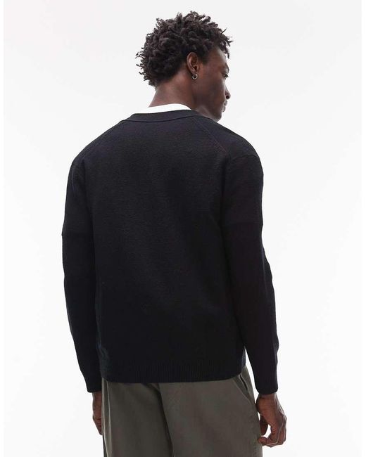 ARKET Black Textured Wool Blend Knitted Cardigan for men