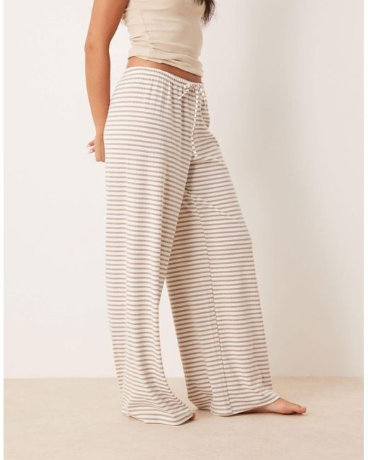 Gina Tricot Natural Supersoft Jersey Wide Leg Trousers With Drawstring Waist