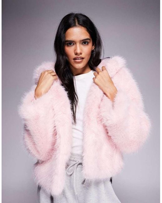 Kiwi & Co Pink Faye Faux Fur Hooded Cropped Jacket