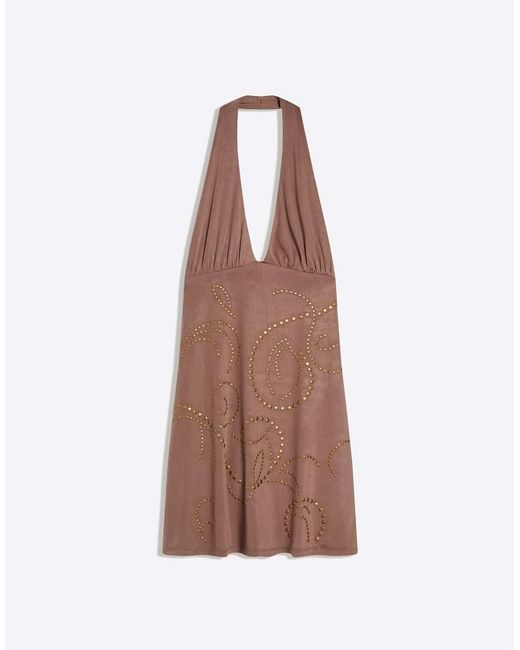 Bershka Brown Mini Halter Dress With Studs