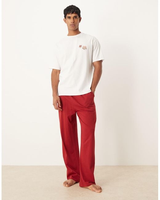 ASOS White Pyjama Set With Christmas Characters Graphic for men