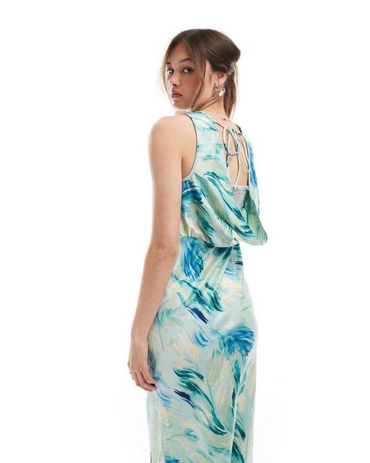 Vestido Largo Azul Con Estampado Abstracto, Cuello De Pico Y Espalda Abierta De Vero Moda de color Blue