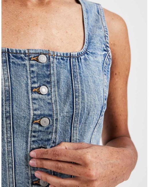 Levi's Blue Square Neck Sculpt Denim Top