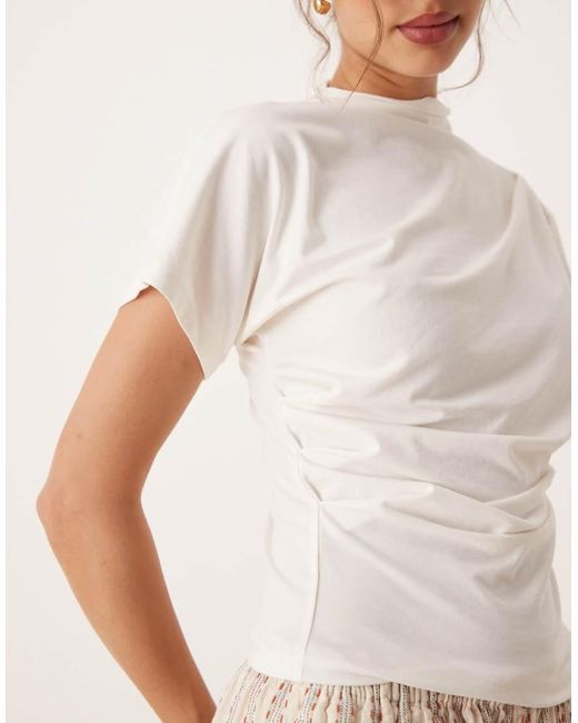 ASOS White Twist Shoulder Drapey Top