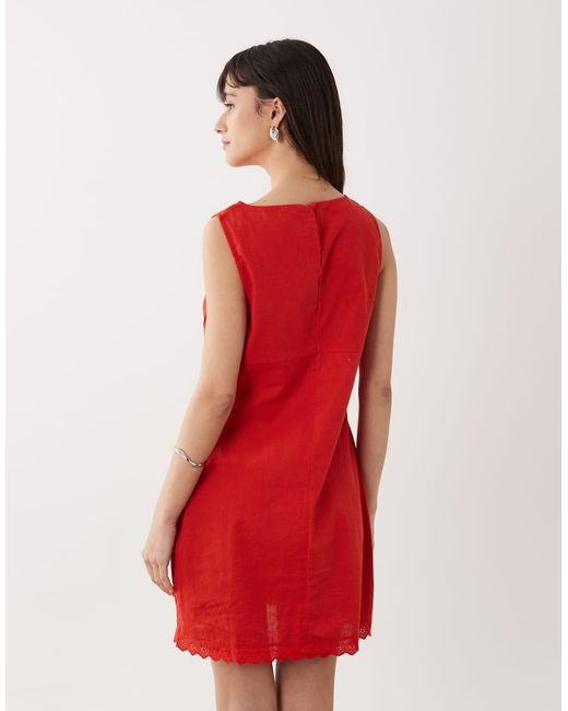 ASOS Red Slash Neck Mini Sundress With Sculpted Bust And Broderie Hem