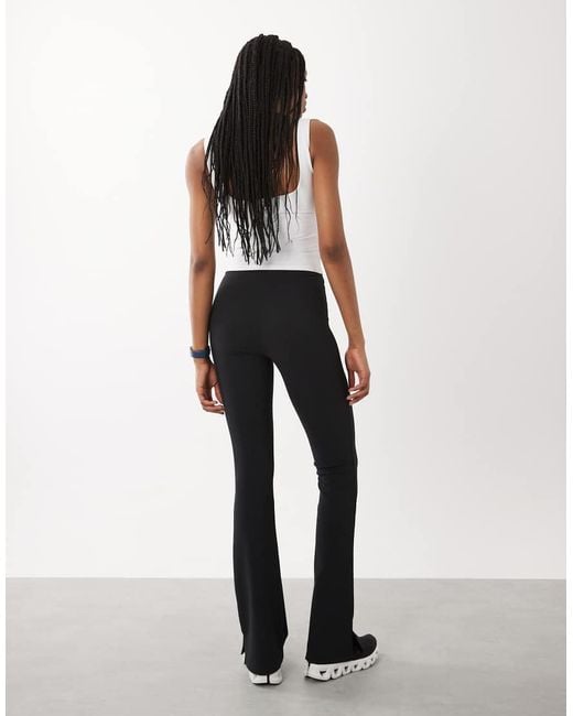 4505 Black Tall Micro Rib High Waist Slim Kick Yoga leggings With Side Slit