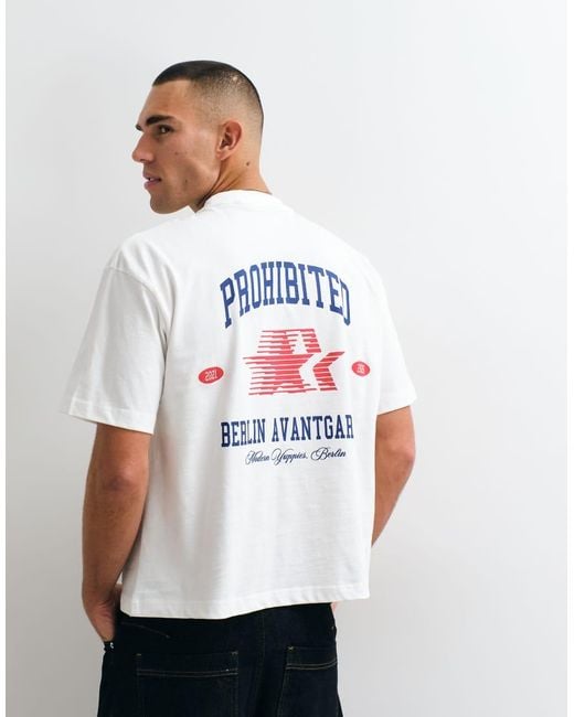 Prohibited White Back Print Avantgarde Graphic T-shirt for men