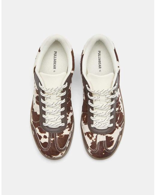 Pull&Bear Multicolor Cow Print Leather Trainers