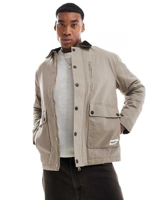 Threadbare Gray Canvas Jacket With Cord Collar for men