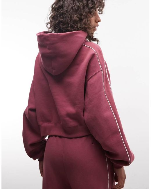 Nike Red Studio Fleece Mid-Weight Cropped Scalloped Lined Hoodie