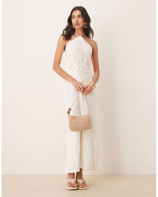 Abercrombie & Fitch Halterneck Scarf Cutout Mini Dress in Natural | Lyst