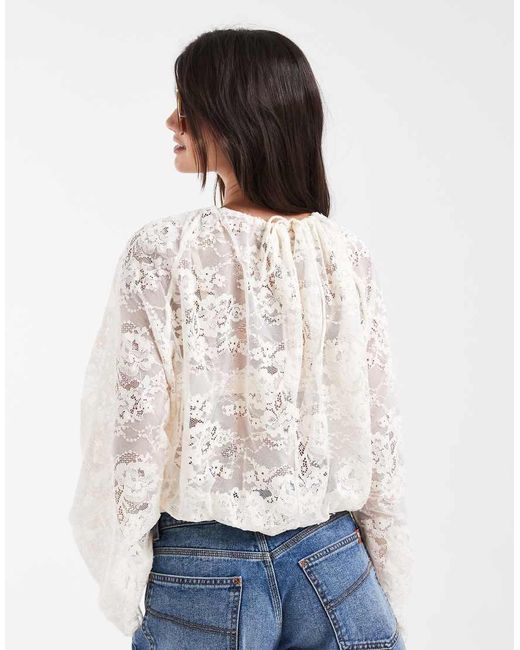 & Other Stories Blue Long Sleeve Lace Bouse