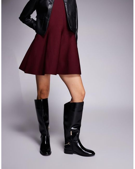River Island Black Faux Leather Riding Knee High Boots