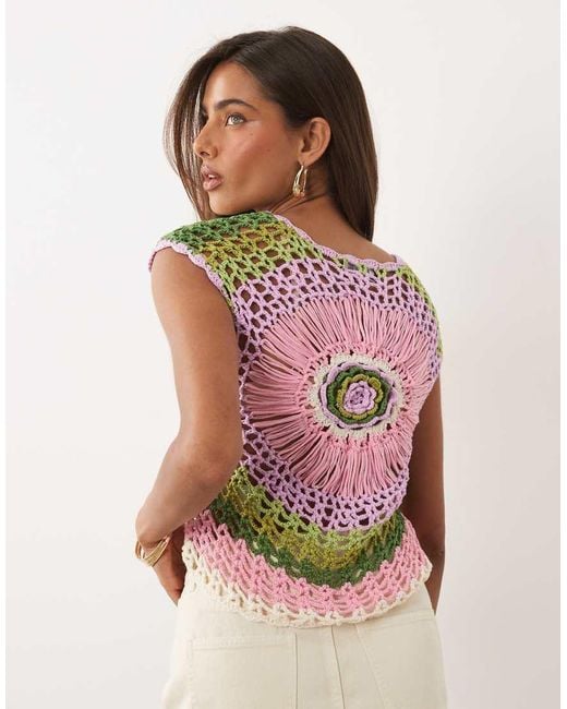Kiwi & Co Pink Cora Hand Crocheted Open Flower Top