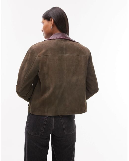 Veste coupe carrée en daim avec col contrastant - kaki Urbancode en coloris Brown