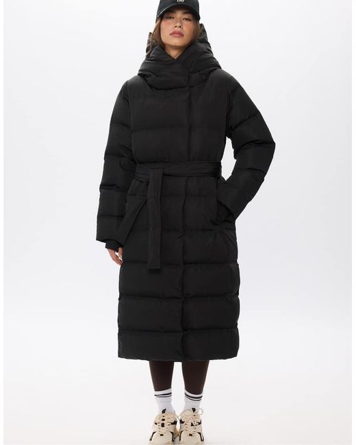 Stradivarius Black Long Puffer Down Coat With Belt