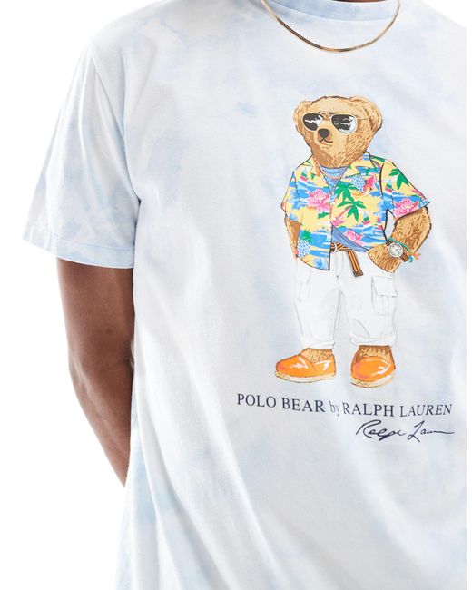 Camiseta extragrande clásica con lavado efecto nube y estampado "riviera beach club" y Polo Ralph Lauren de hombre de color White