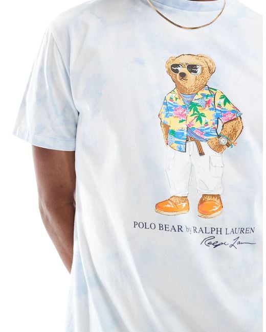 Riviera beach club - t-shirt oversize classique à imprimé ourson et nuages délavés - clair Polo Ralph Lauren pour homme en coloris White