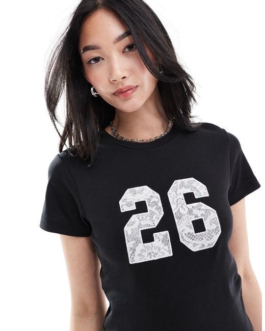 ASOS Black Baby Tee With 26 Number Lace Graphic