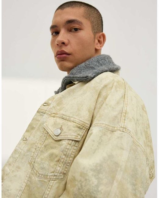 Bershka Natural Print Denim Jacket for men