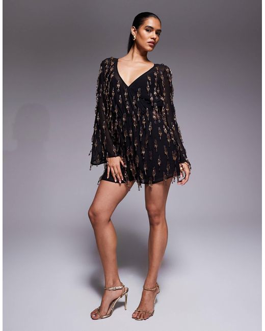 Combishort à ornements avec manches blousantes ASOS en coloris Gray