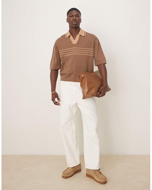 ASOS Oversized Polo Met Inkeping En Rechte Pasvorm En Strepen in het Multicolor voor heren