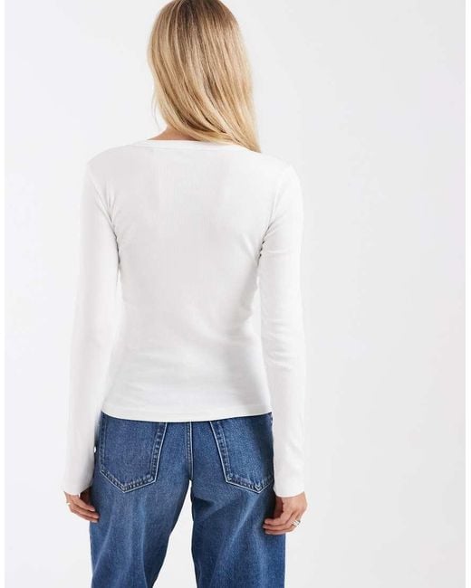 Vero Moda White Deep V-neck Long Sleeve T-shirt