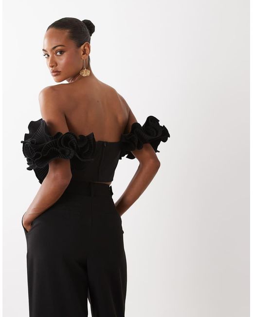 ASOS Black Off-the-shoulder Top With 3d Flower Detail