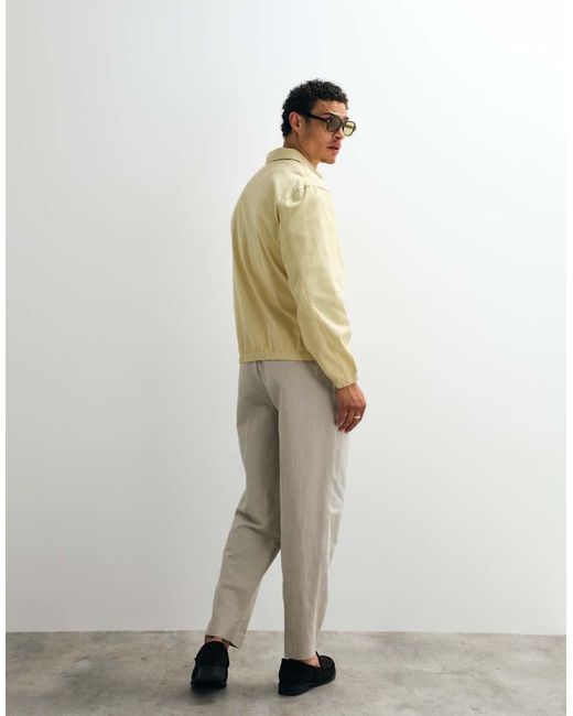 ASOS White Linen Rich Smart Oversized Tapered Pleated Trousers for men
