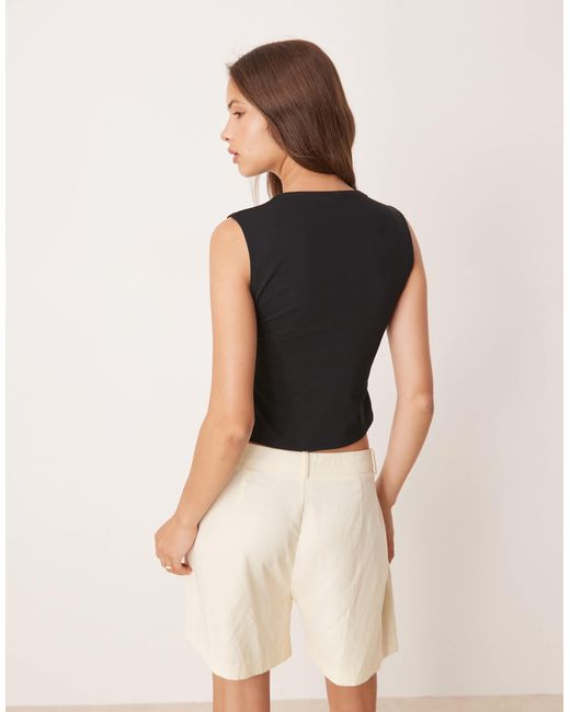 ASOS Black Milkmaid Plunge Button Detail Top With Lace Trim