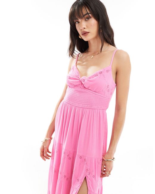Hollister Pink Twist Bust Tiered Midi Dress