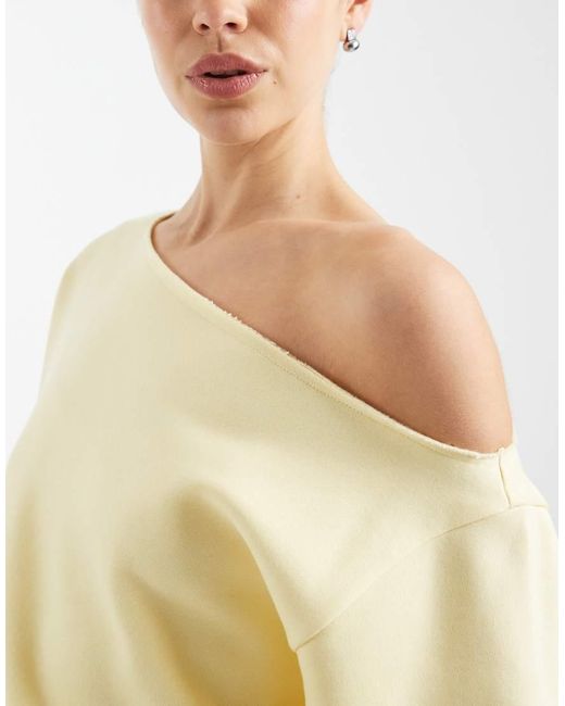 ASOS Natural Off Shoulder Brushback Sweatshirt