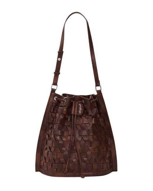 Desigual Brown Medium Braided Drawstring Backpack