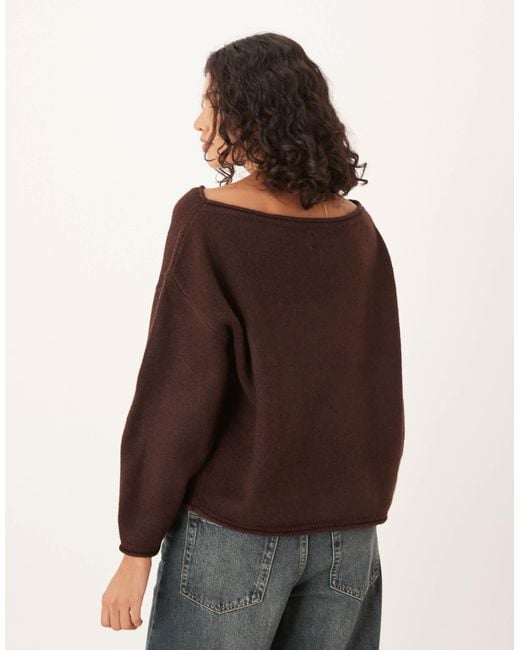 ASOS Brown Slouchy Off The Shoulder Sweater
