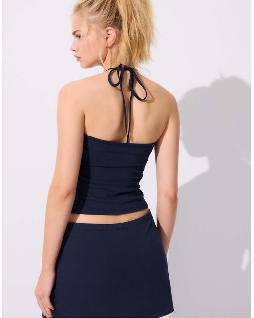 Stradivarius Blue Knit Halter Top