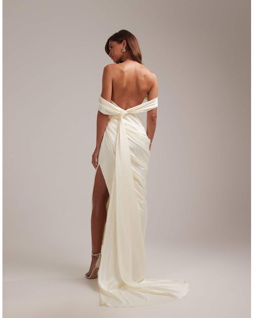 asos white bridesmaid dresses ASOS DESIGN bardot draped satin maxi wedding dress in white