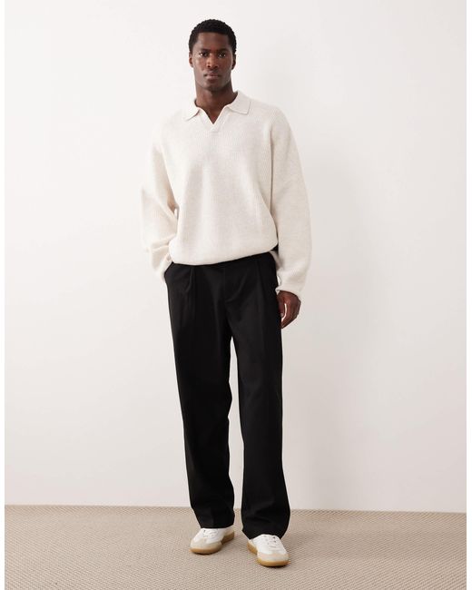 Pull ultra-oversize coupe carrée en maille à côtes anglaises et col cranté - écru ASOS pour homme en coloris Natural