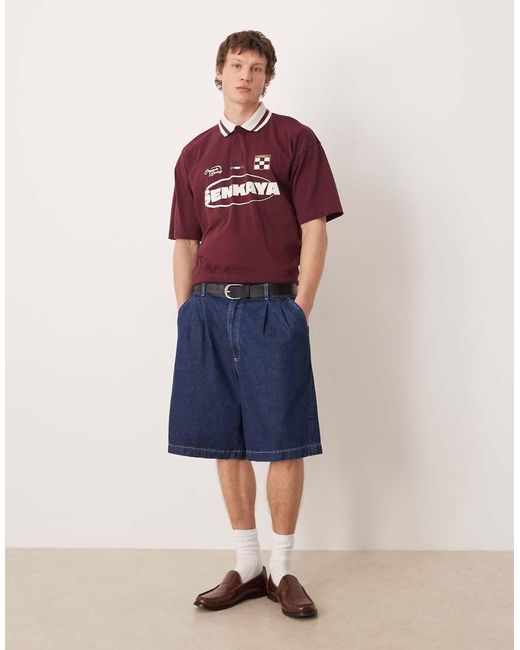 ASOS Red Oversized Polo T-shirt With Football Graphic for men