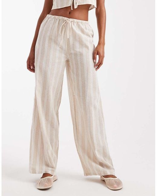 New Look Gestreepte Broek Met Wijde Pijpen in het White
