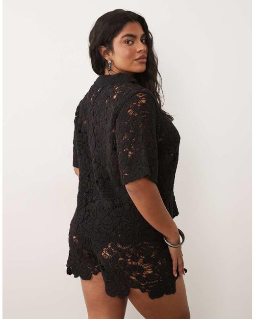 ASOS Black Asos Design Curve Crochet Polo