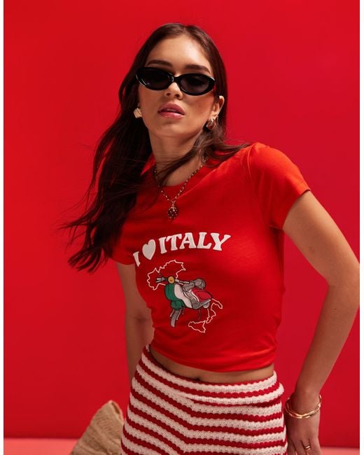 ASOS Red Baby Tee With I Heart Italy Graphic