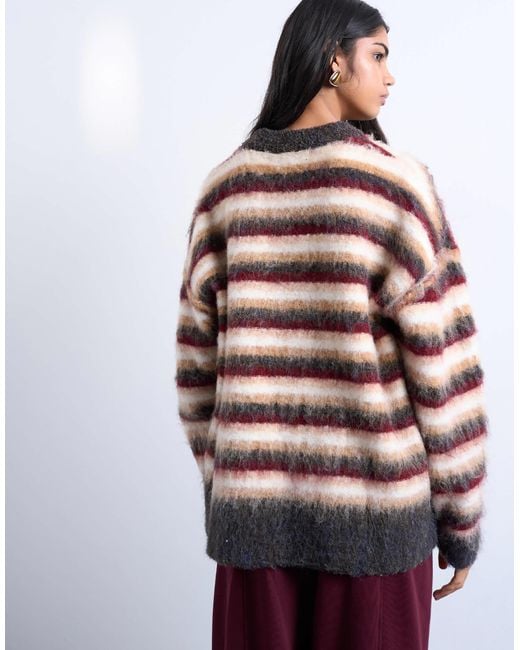 TOPSHOP Red Knitted Fluffy Stripe Jumper