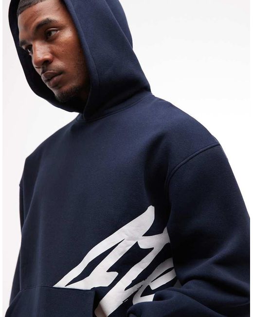 ASOS Blue Oversized Hoodie With Text Print for men