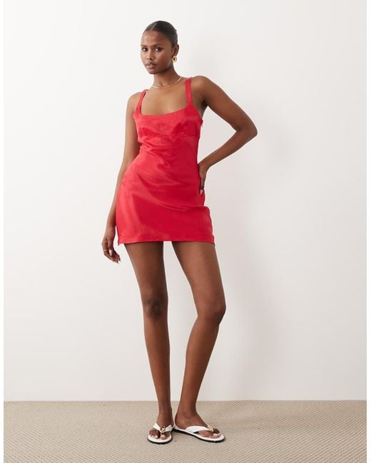 ASOS Red Satin Seam Detail Mini Slip Dress
