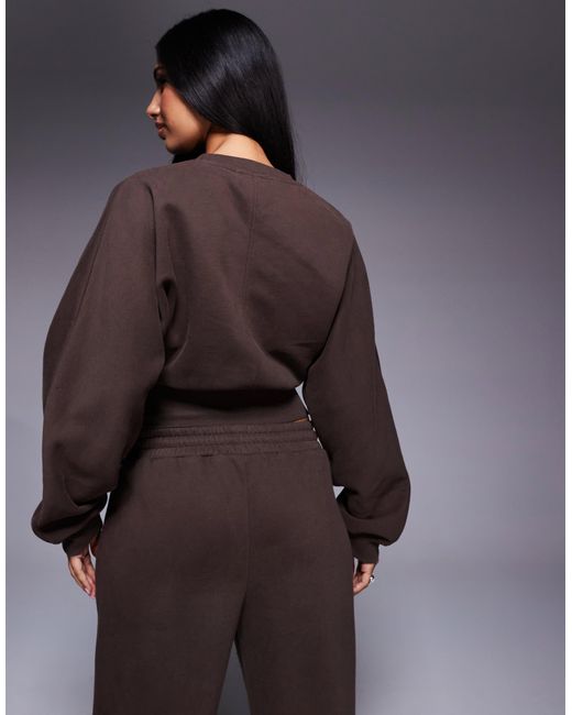 Kaiia Women's Gray Exclusive Cotton Rich Extreme Oversized Sleeve Cinched Waist Sweatshirt Co-Ord